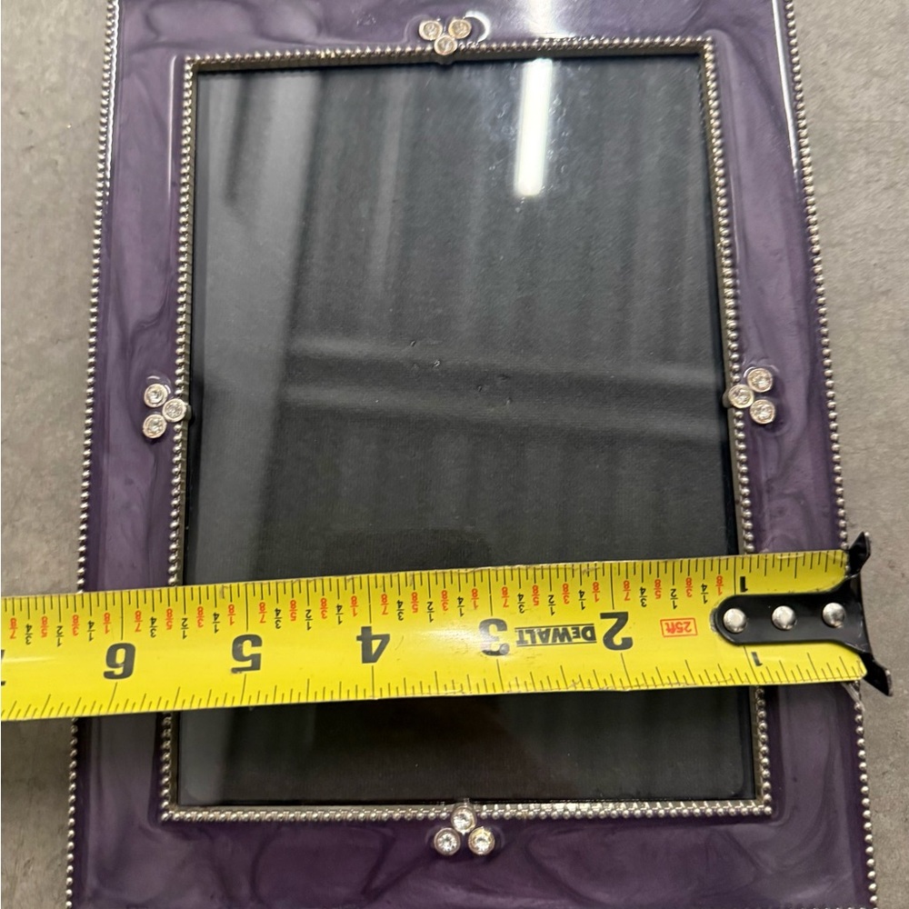 Silverplated Metal Purple Enamel  Rhinestone Trimmed Photo Frame 8-1/2 x 6-1/2” - Picture 6 of 8